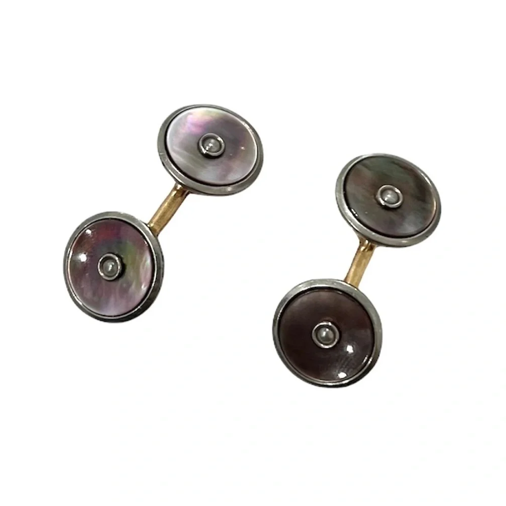 ANTIQUE LARTER & SONS MOTHER OF PEARL/ABALONE ROLLED GOLD DOUBLE SIDED CUFFLINKS